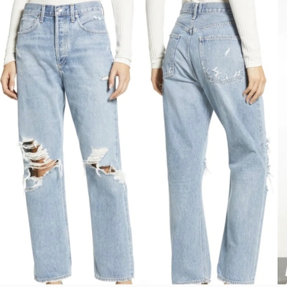 Agolde 90's Mid Rise Loose Fit Distressed Boyfriend Light Blue Jeans